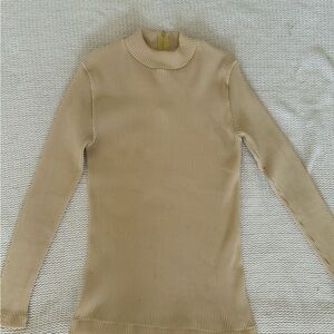 Classic Tan Ribbed Long Sleeve Top
